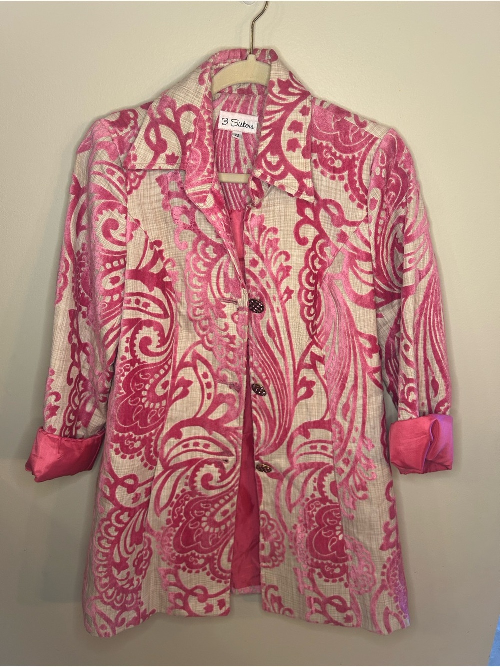 3 Sisters Pink Paisley-Print Lightweight Blazer